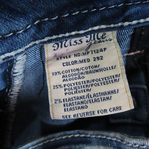 Miss Me Capri Jeans 26 Blue Embellished Bling Pockets Mid Rise Cuffed Denim - Picture 13 of 14